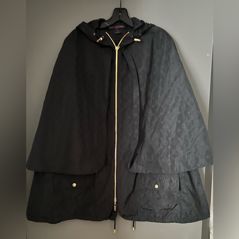 Louis Vuitton Black Monogram Cape Jacket with Gold Zipper